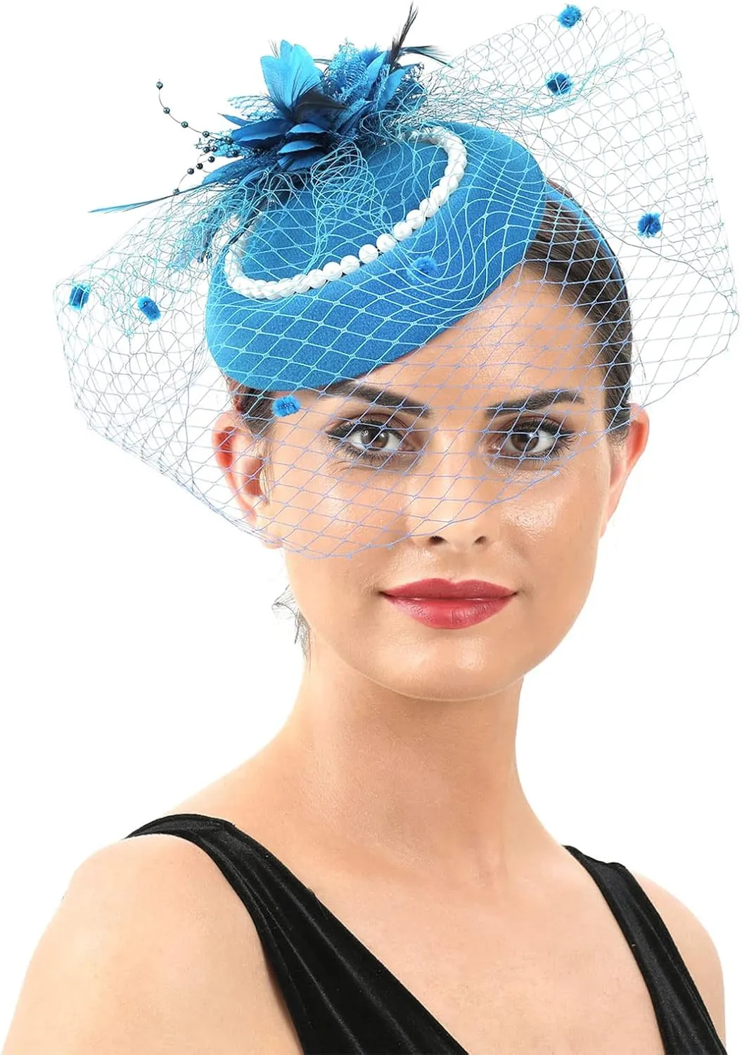 Ibeauti Fascinator Hats with Screentouch Lace Gloves Set for Women Tea Party Cocktail Wedding Derby Headwear Short Gloves