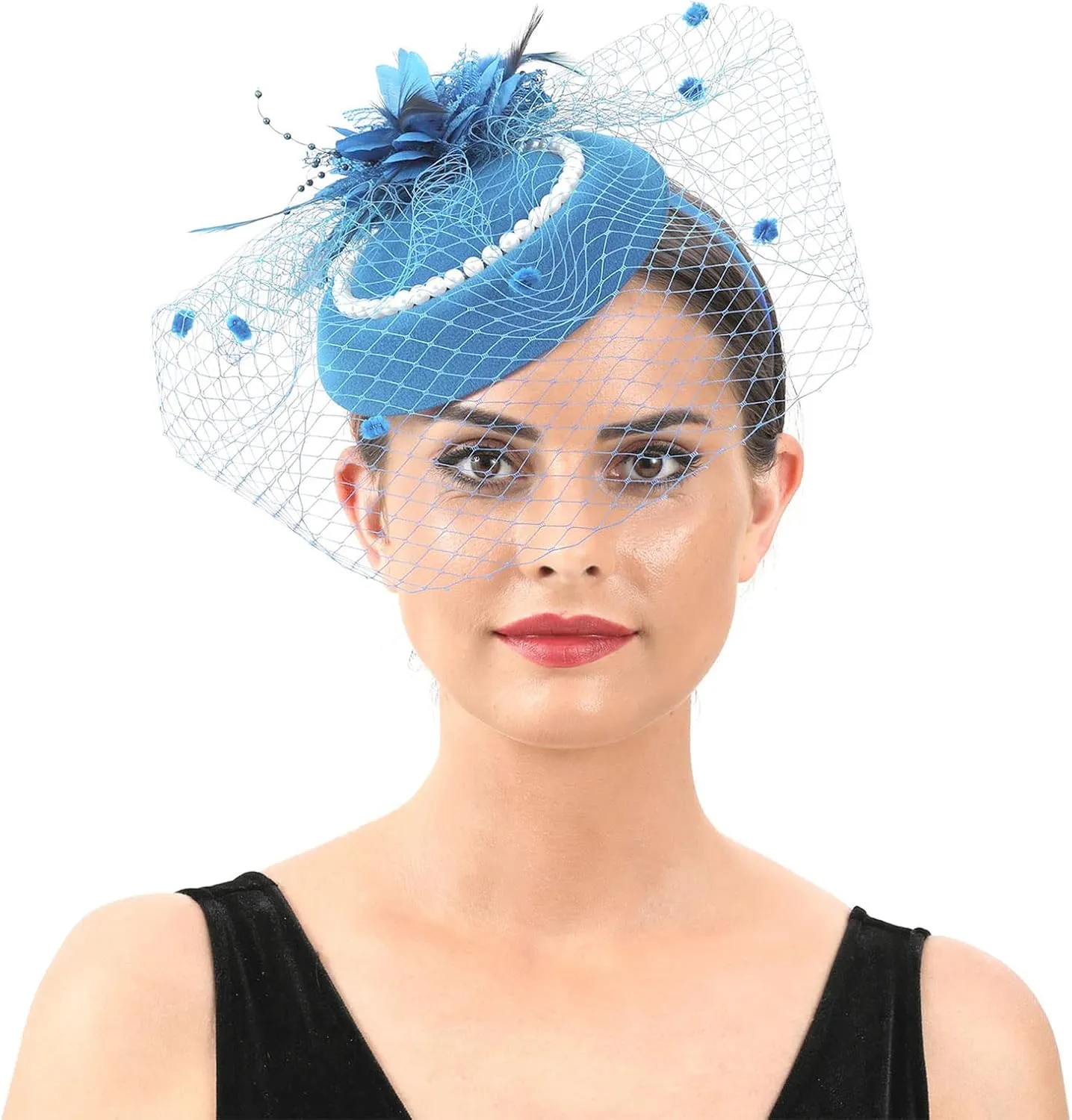 Ibeauti Fascinator Hats with Screentouch Lace Gloves Set for Women Tea Party Cocktail Wedding Derby Headwear Short Gloves