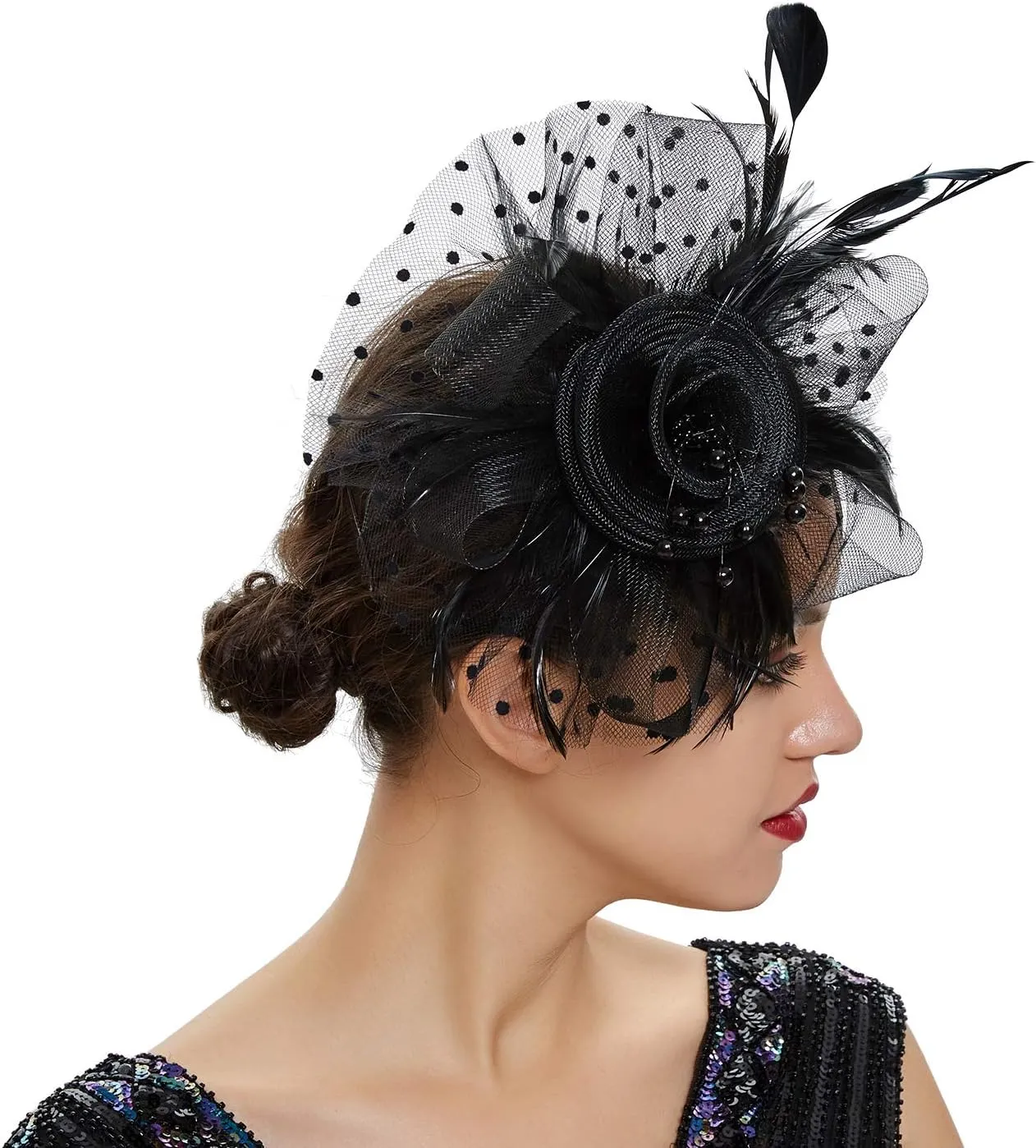 Ibeauti Fascinator Hats with Screentouch Lace Gloves Set for Women Tea Party Cocktail Wedding Derby Headwear Short Gloves
