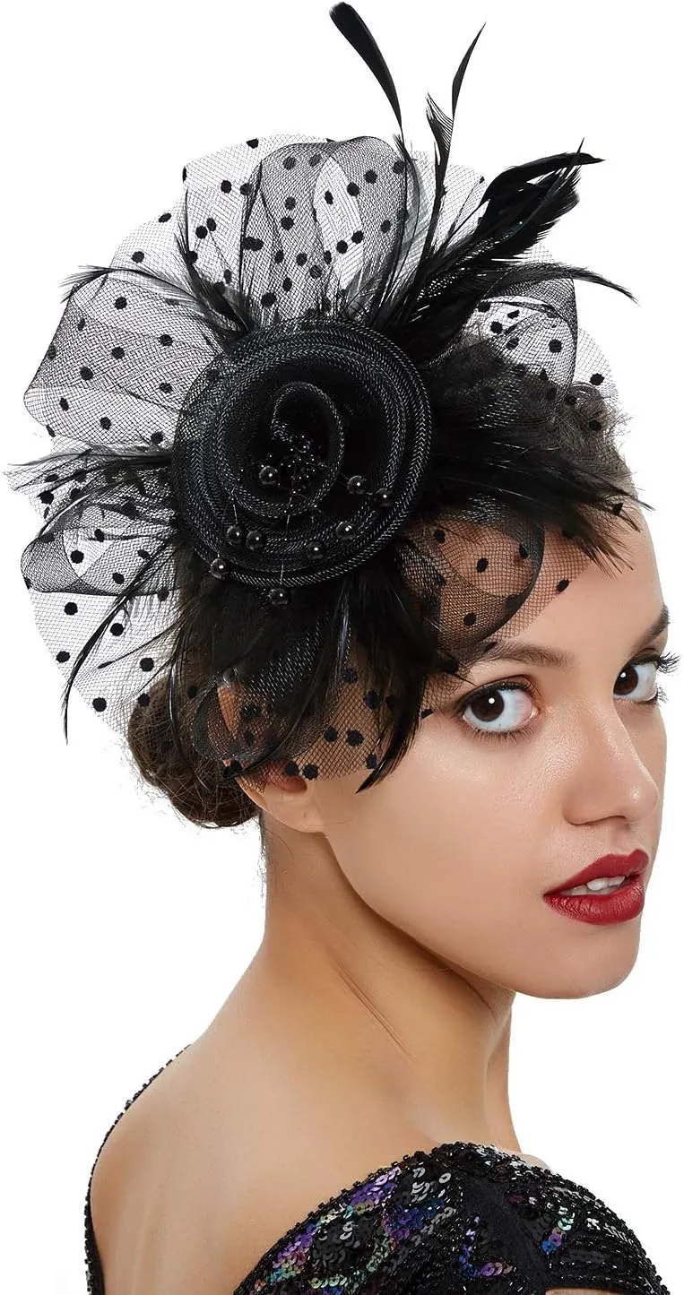 Ibeauti Fascinator Hats with Screentouch Lace Gloves Set for Women Tea Party Cocktail Wedding Derby Headwear Short Gloves