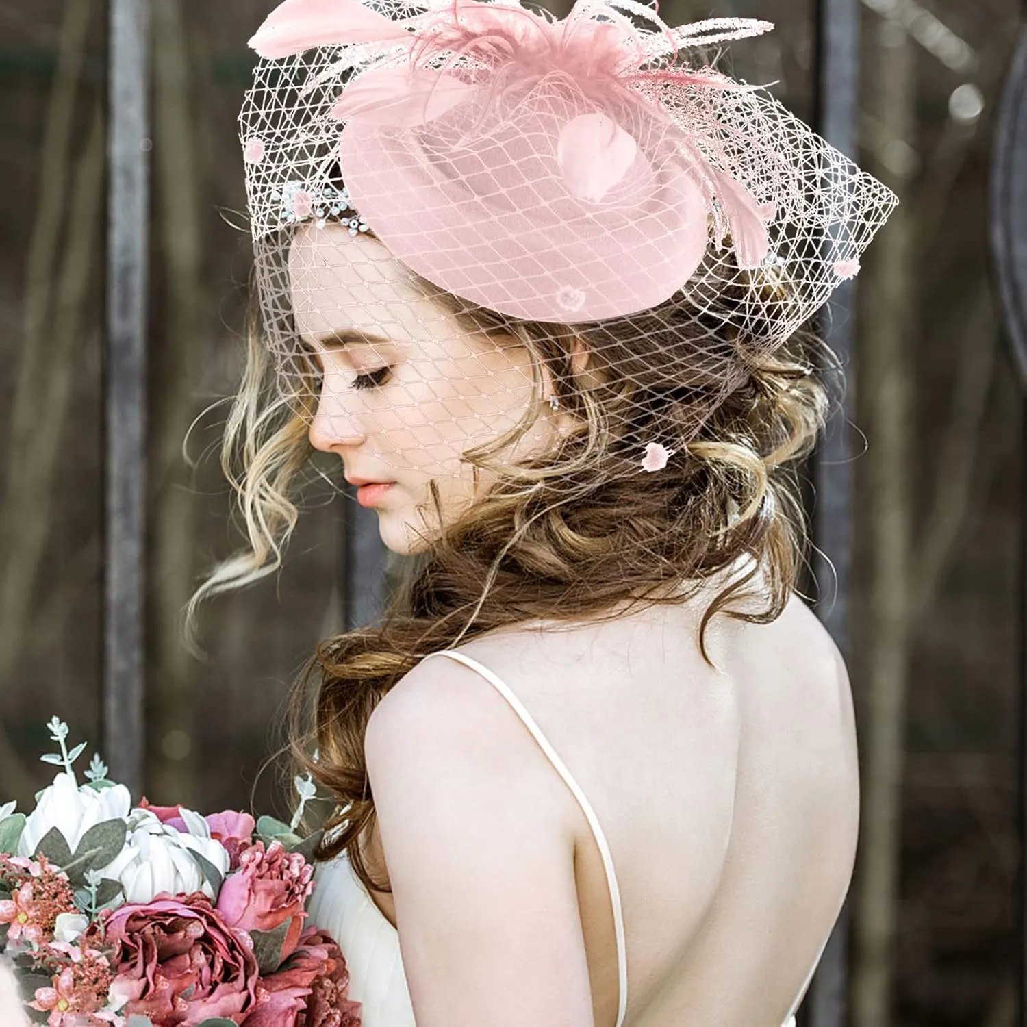 Ibeauti Fascinator Hats with Screentouch Lace Gloves Set for Women Tea Party Cocktail Wedding Derby Headwear Short Gloves