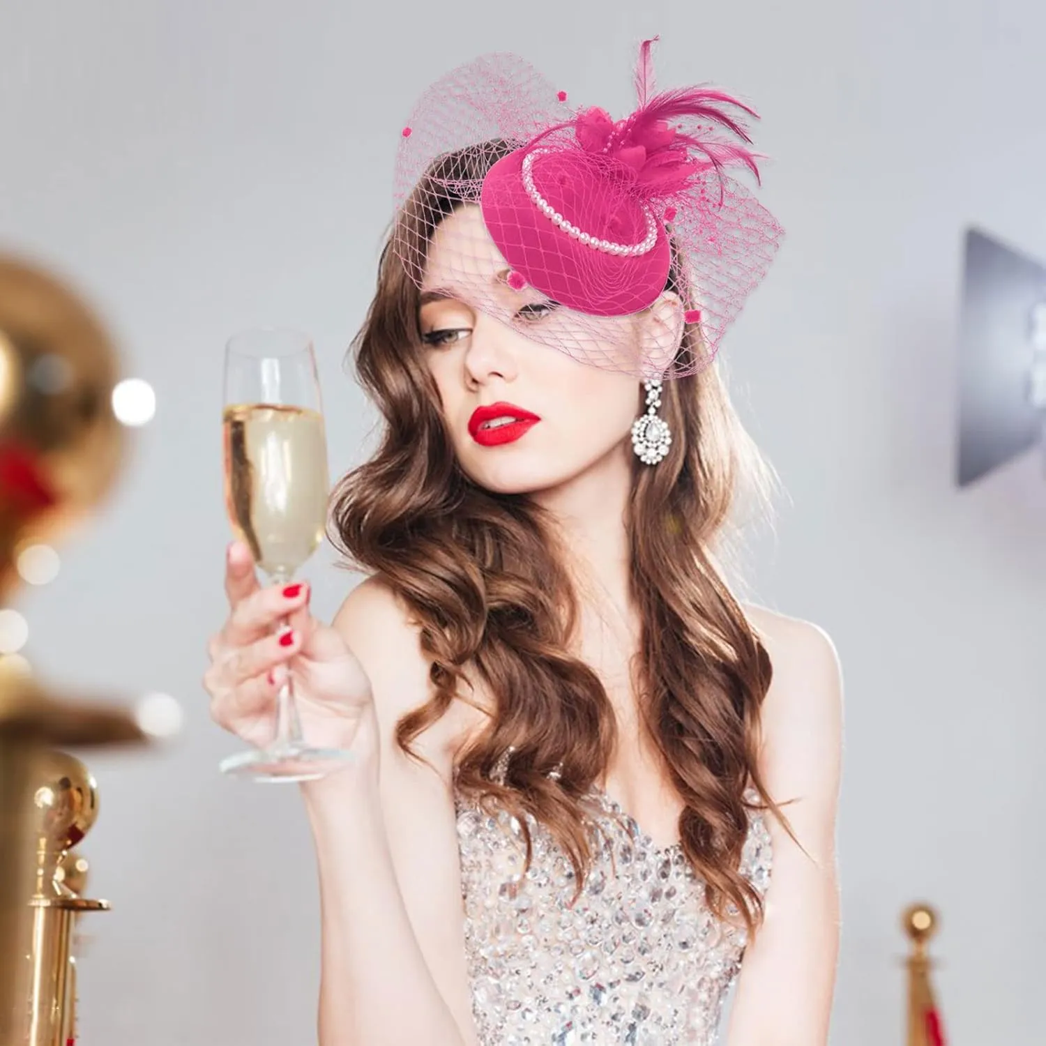 Ibeauti Fascinator Hats with Screentouch Lace Gloves Set for Women Tea Party Cocktail Wedding Derby Headwear Short Gloves