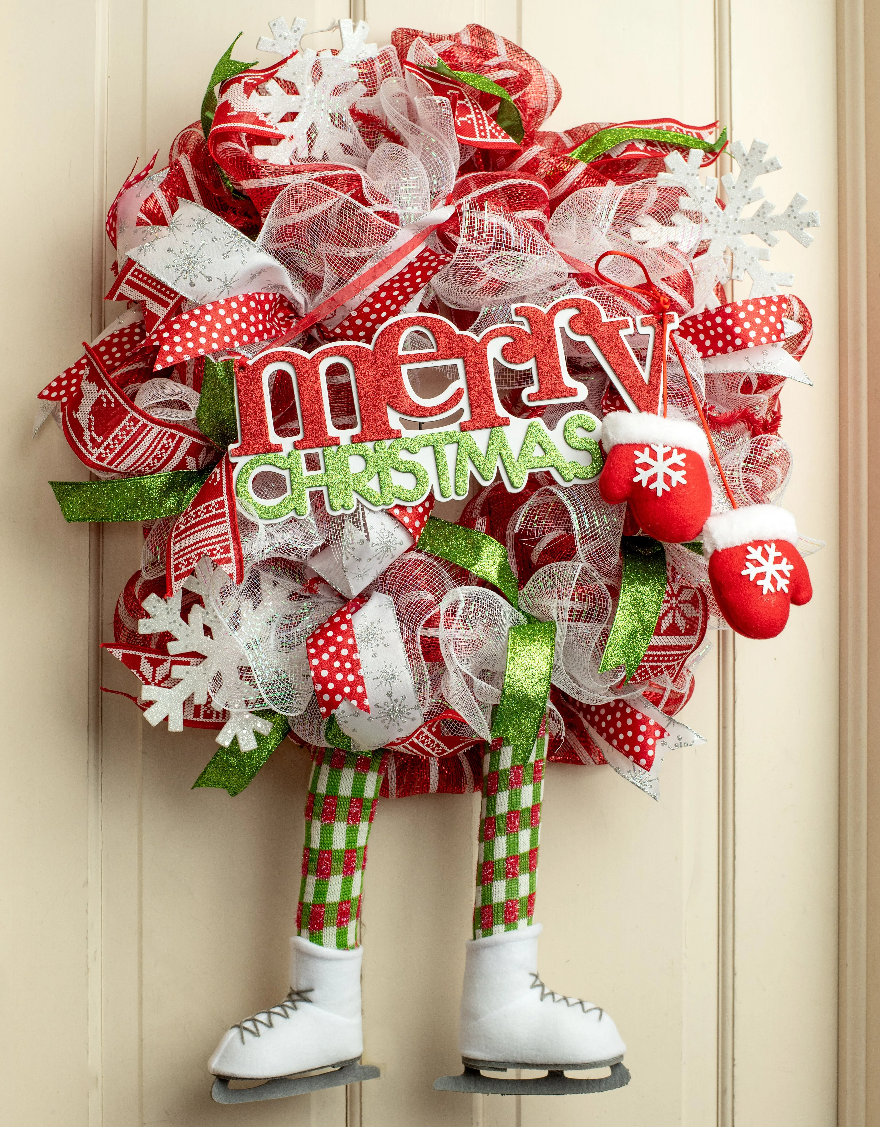 Ice Skater Wreath Accent: Green Check