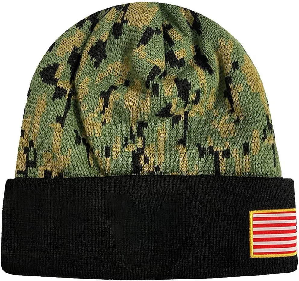 Icon Sports U.S. Military Beanie  Official Embroidered Flag Patch Warm Winter Knit Cap Adult Unisex Hats for Men Women