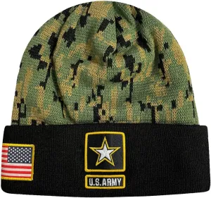 Icon Sports U.S. Military Beanie  Official Embroidered Flag Patch Warm Winter Knit Cap Adult Unisex Hats for Men Women