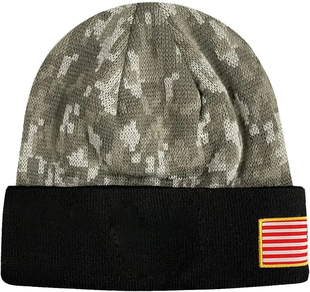 Icon Sports U.S. Military Beanie  Official Embroidered Flag Patch Warm Winter Knit Cap Adult Unisex Hats for Men Women