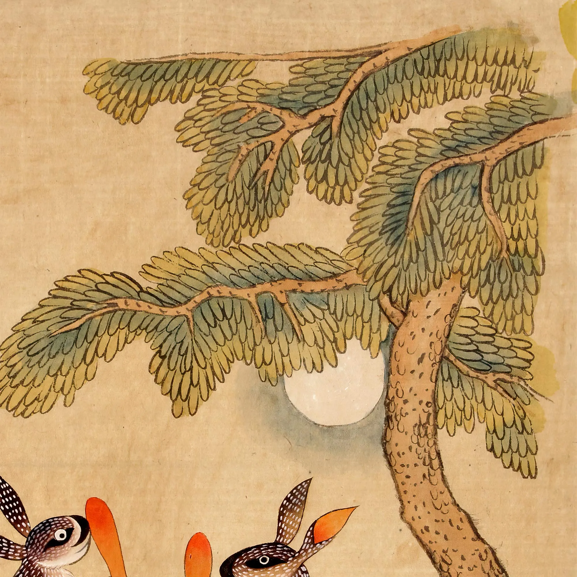 Immortal Moon Bunny | Classic Kawai Minhwa Folk Art | Too Cute Korean Folklore | Jade Rabbit Fine Art Print with Hanger