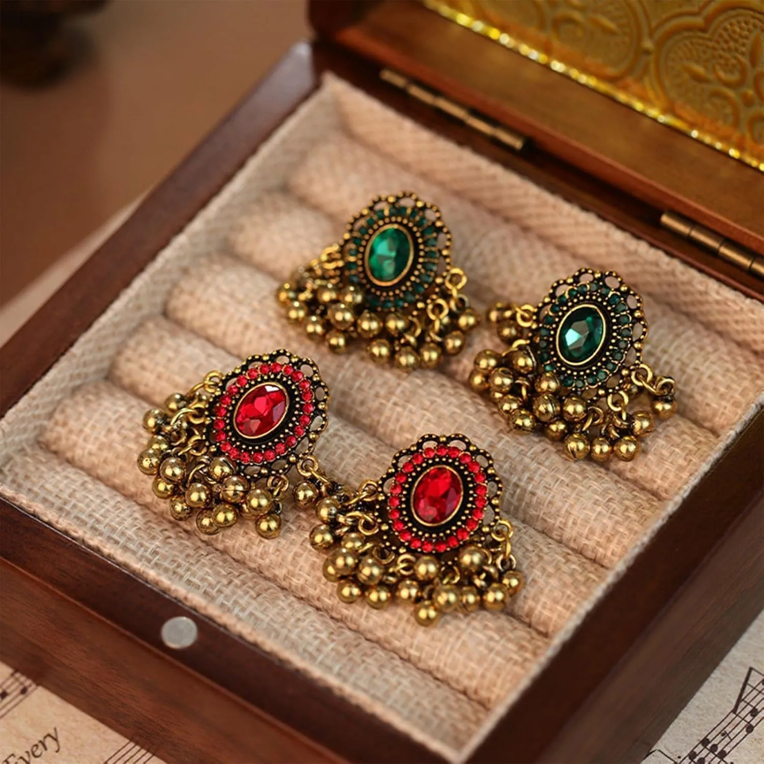 Indian Jewelry Sets for Women - Oxidized Gold/Silver Bollywood Choker Necklace, Jhumkas Earrings, Traditional Vintage Ethnic Accessories Costume