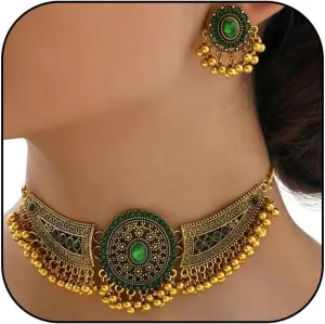 Indian Jewelry Sets for Women - Oxidized Gold/Silver Bollywood Choker Necklace, Jhumkas Earrings, Traditional Vintage Ethnic Accessories Costume