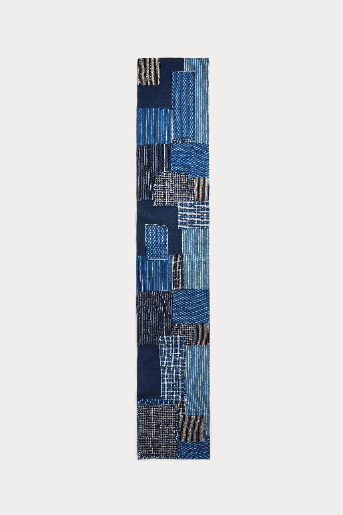 Indigo Patchwork Cotton-Linen Scarf - Indigo/Cream