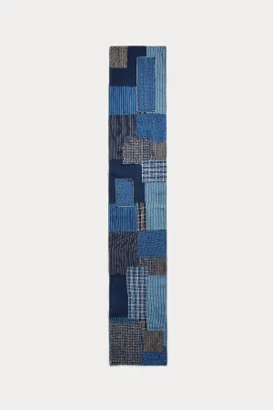 Indigo Patchwork Cotton-Linen Scarf - Indigo/Cream