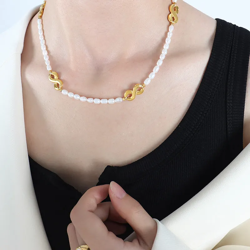 Infinity Clasp Stitching Freshwater Pearl Necklace