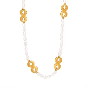 Infinity Clasp Stitching Freshwater Pearl Necklace