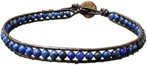 Infinityee888 Trendy Anklet Lapis Bead Ankle Bracelet 10 Inches Woven with Leather Cord Beautiful Handmade Hippie Bohemian Style