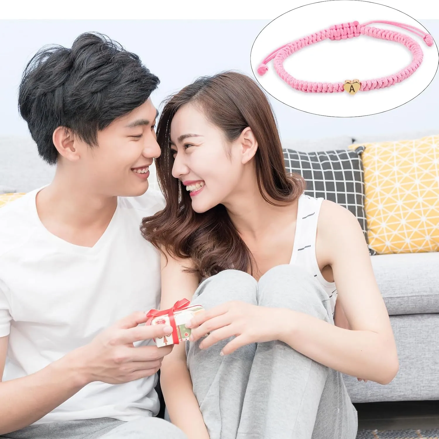 Initial Bracelet Initial K Charm Alphabet Woven Bracelet Handmade Pink String Woven Jewelry Gift for Teen Girls Friends Wife (K)