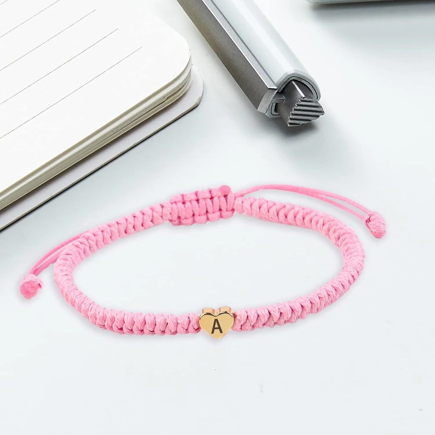 Initial Bracelet Initial K Charm Alphabet Woven Bracelet Handmade Pink String Woven Jewelry Gift for Teen Girls Friends Wife (K)