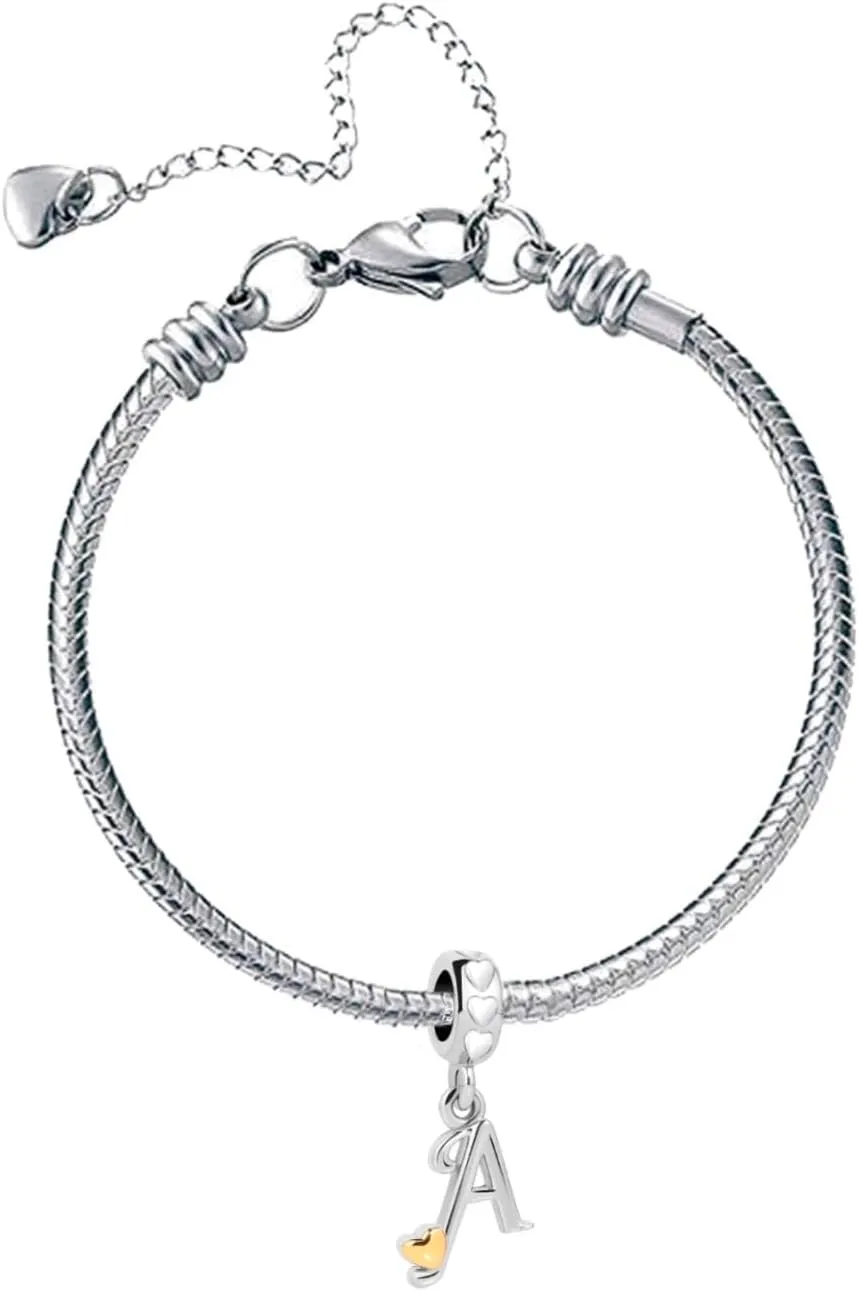 Initial Bracelets Charm Silver Love Heart Letter Charm for Bracelets for Women Daughter Granddaughter Friends Sisters Alphabet A-Z …