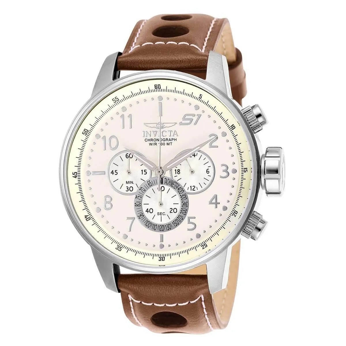 Invicta Men's Chronograph Watch - S1 Rally Beige Dial Brown Leather Strap | 25724