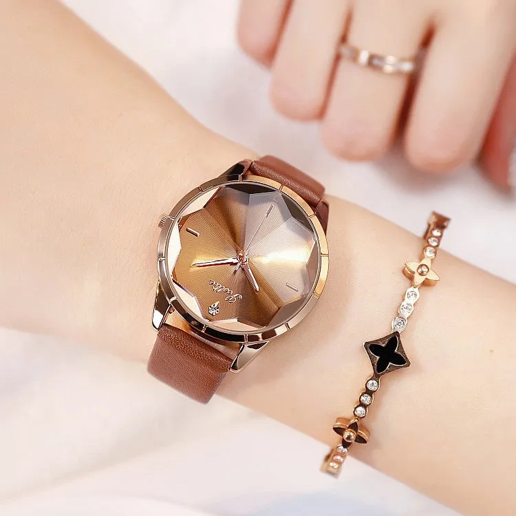 Irregular Mirror Leather Strap Women's Watch