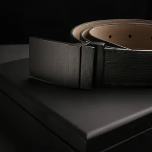 Italian Wood Finish | Genuine Leather Belt for Men | Color: Black