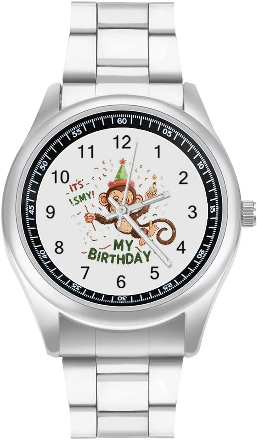 Its My Birthday Monkey Watches Stainless Steel Band Wristwatch Business Dress Watch for Work Home