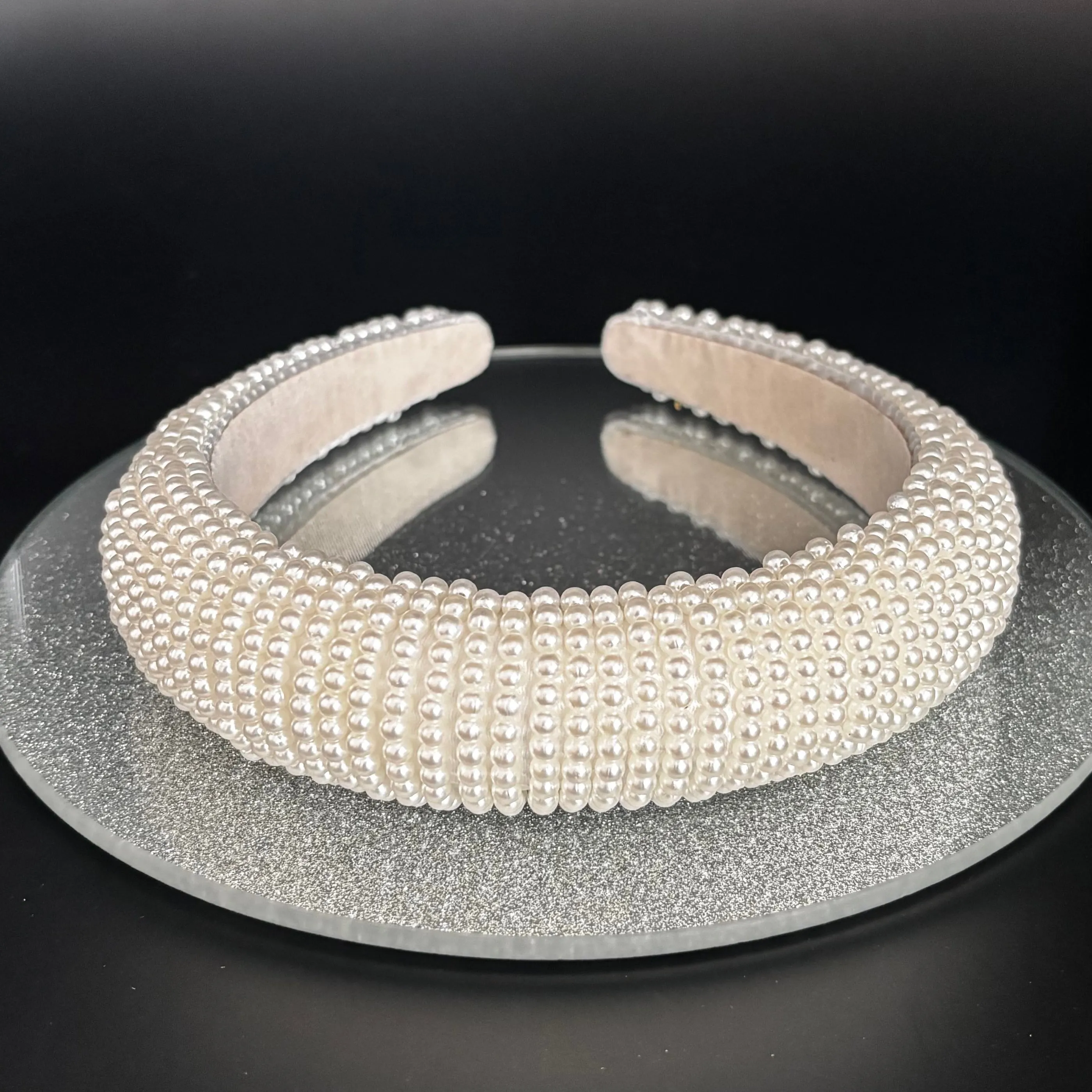 Ivory Pearl Bridal Headband, Satin Wedding Headdress TT1047