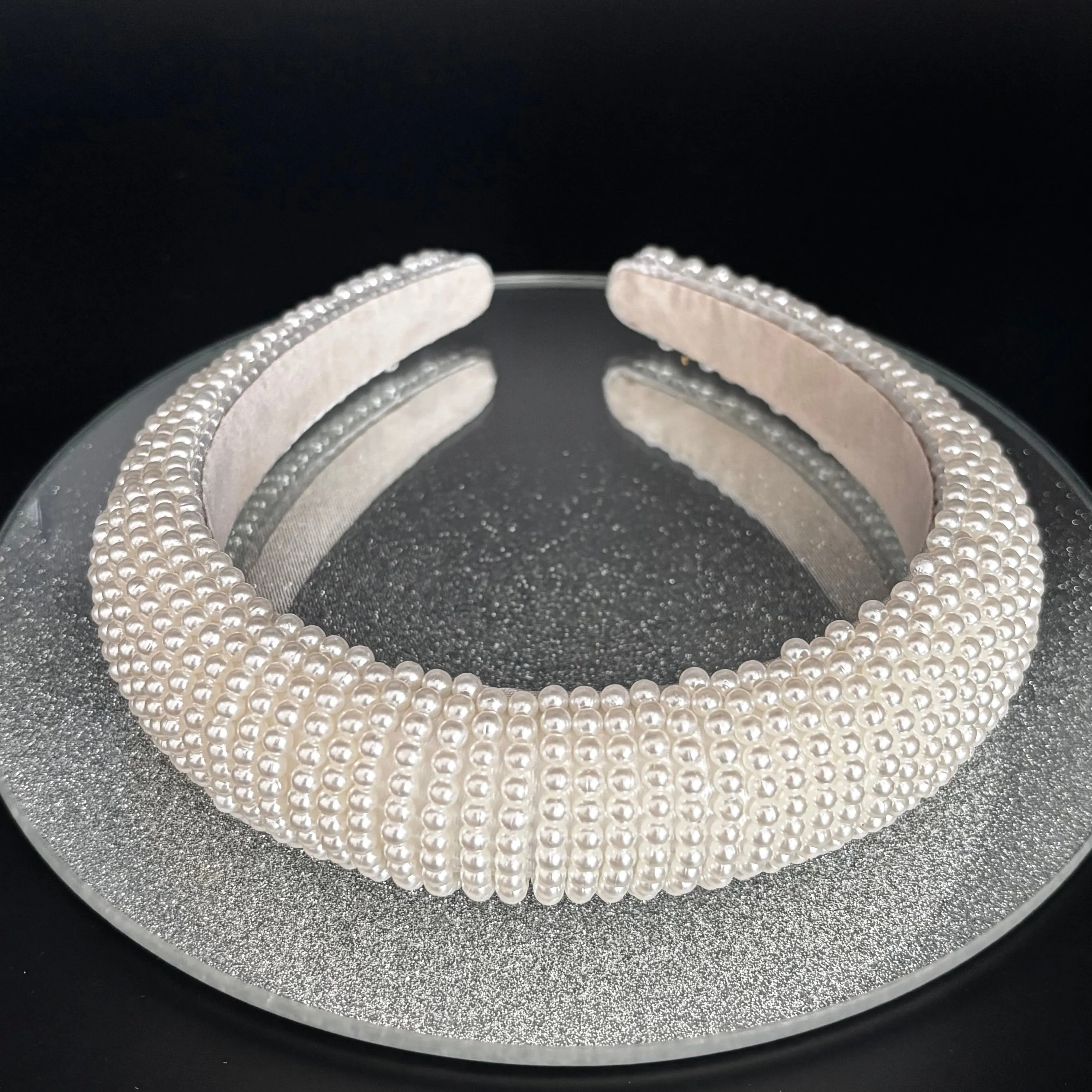 Ivory Pearl Bridal Headband, Satin Wedding Headdress TT1047