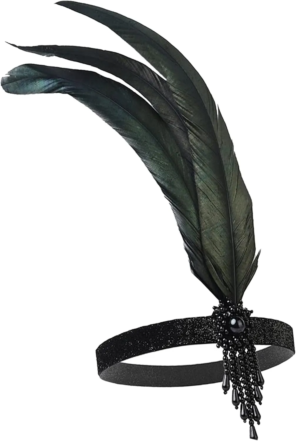 IZUS 1920s Roaring Party Flapper Headpiece,Women Gatsby Costume Accessories Set-Black-Bling Hair-Clip,Vintage Satin Gloves