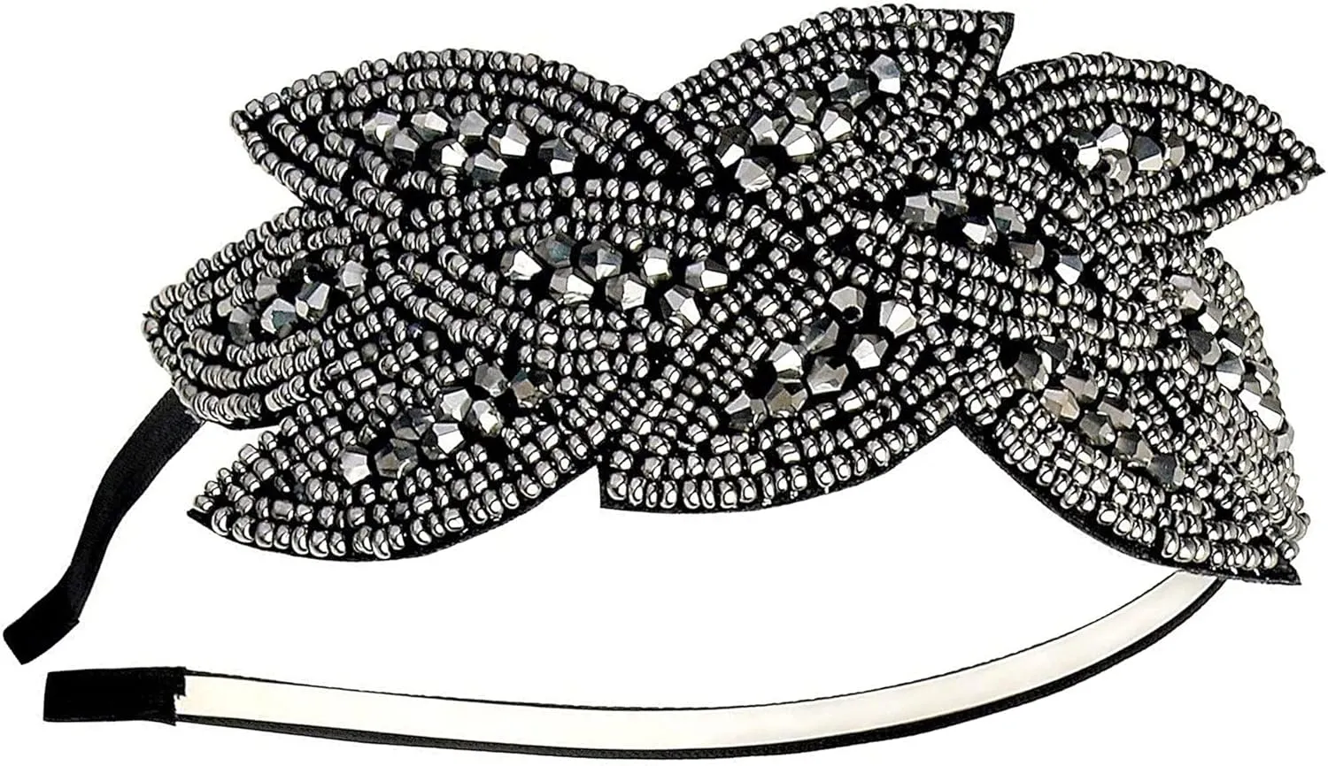 IZUS 1920s Roaring Party Flapper Headpiece,Women Gatsby Costume Accessories Set-Black-Bling Hair-Clip,Vintage Satin Gloves