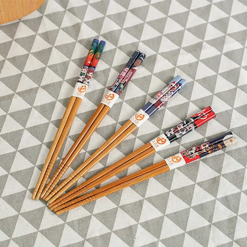 Japanese Bamboo Chopsticks Set with Artistic Design - 5 Pairs