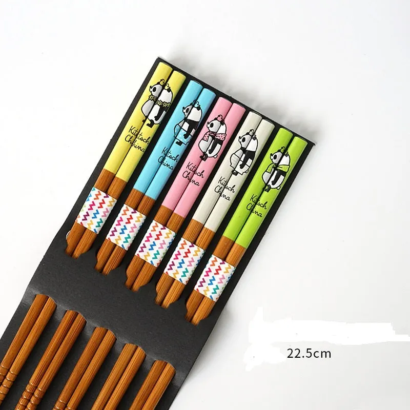 Japanese Bamboo Chopsticks Set with Artistic Design - 5 Pairs