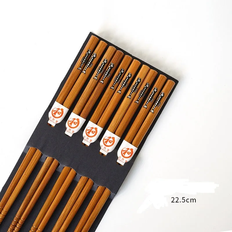 Japanese Bamboo Chopsticks Set with Artistic Design - 5 Pairs