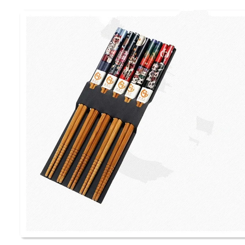 Japanese Bamboo Chopsticks Set with Artistic Design - 5 Pairs