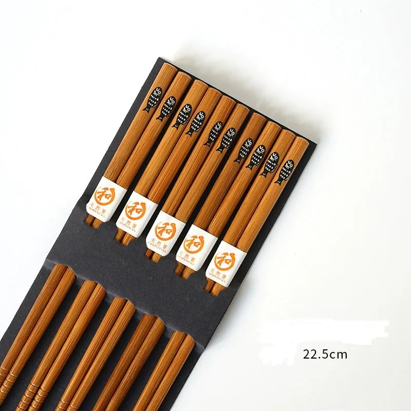 Japanese Bamboo Chopsticks Set with Artistic Design - 5 Pairs