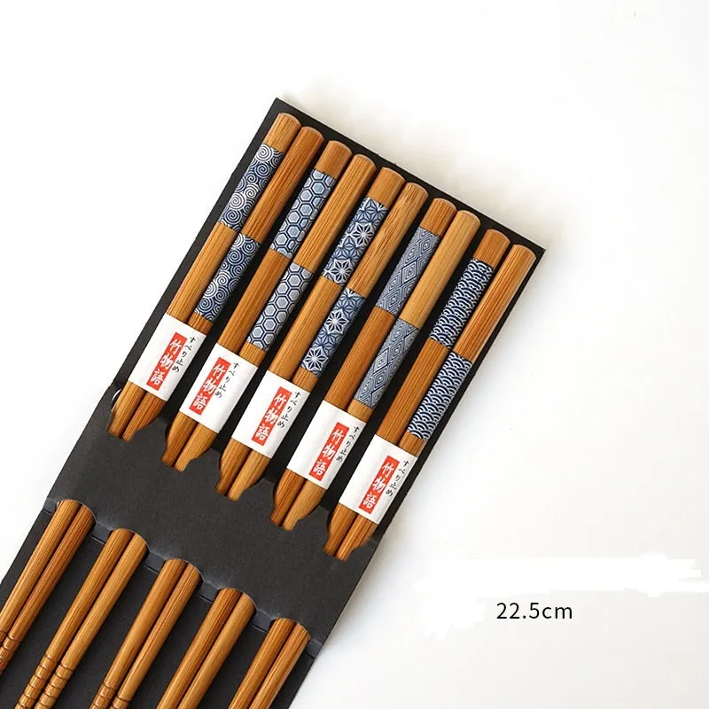 Japanese Bamboo Chopsticks Set with Artistic Design - 5 Pairs