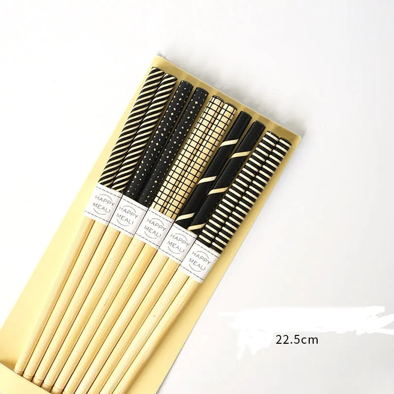Japanese Bamboo Chopsticks Set with Artistic Design - 5 Pairs