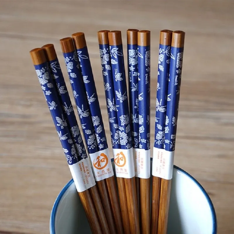Japanese Bamboo Chopsticks Set with Artistic Design - 5 Pairs
