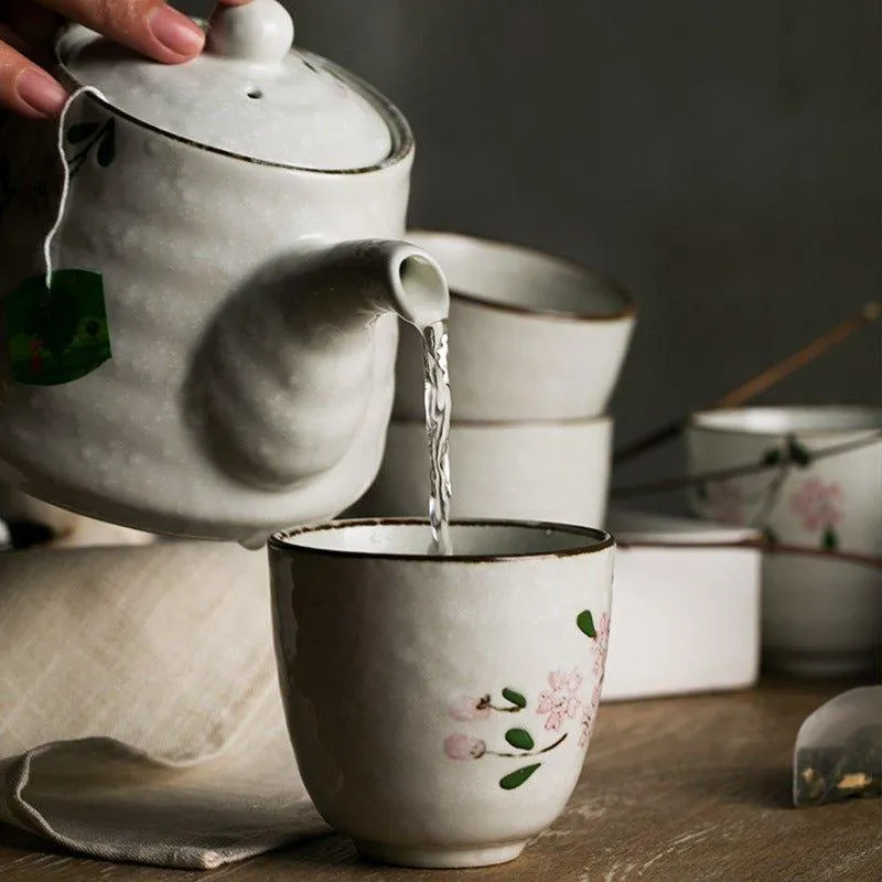 Japanese Handcrafted Ceramic Glazed Sakura Tea Gift Set