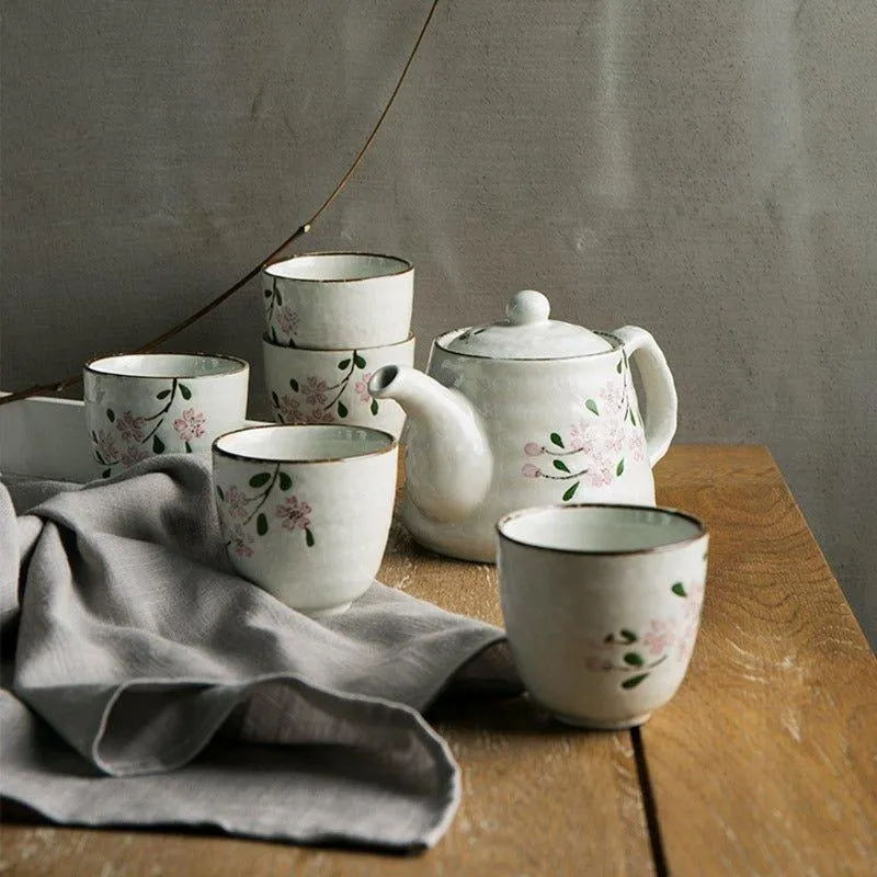 Japanese Handcrafted Ceramic Glazed Sakura Tea Gift Set