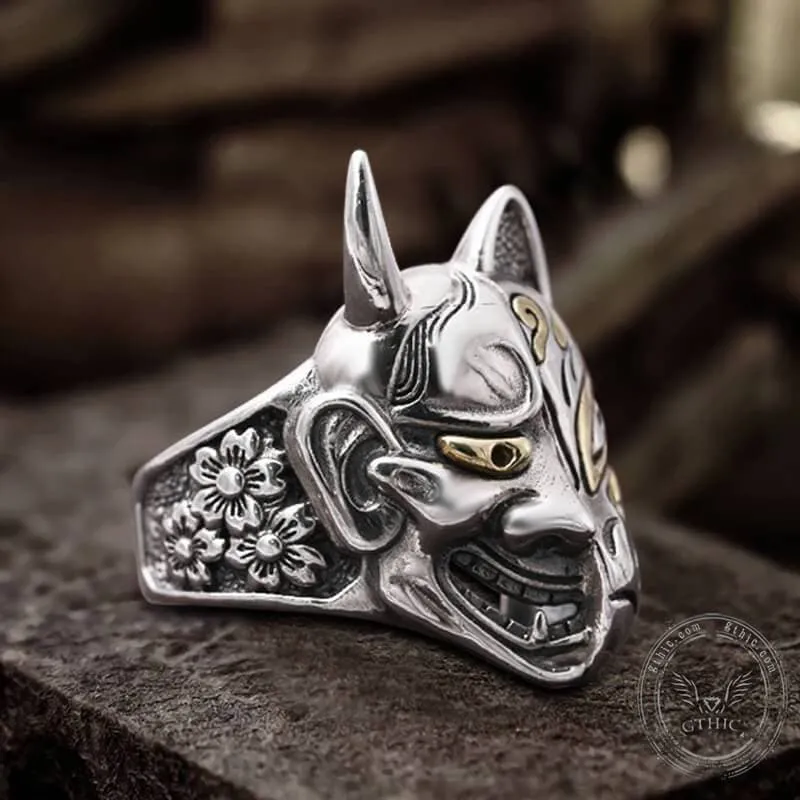 Japanese Hannya Mask Sterling Silver Ring