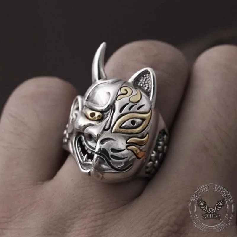Japanese Hannya Mask Sterling Silver Ring