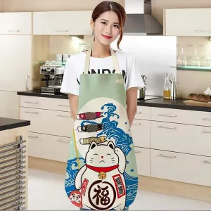 Japanese Lucky Cat Linen Apron
