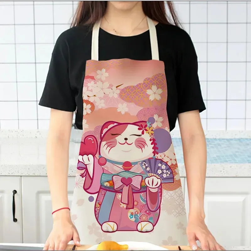 Japanese Lucky Cat Linen Apron