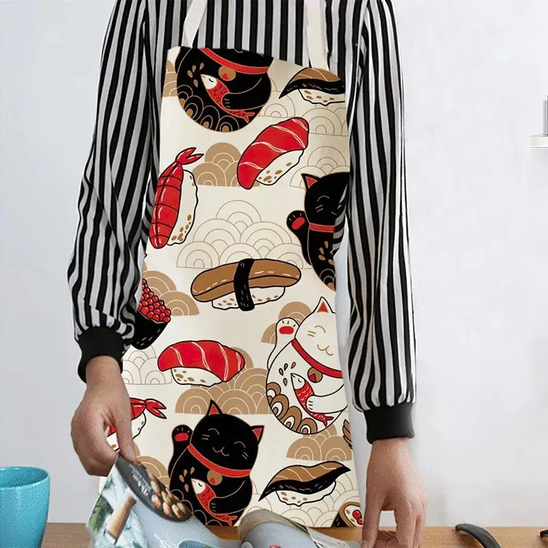 Japanese Lucky Cat Linen Apron