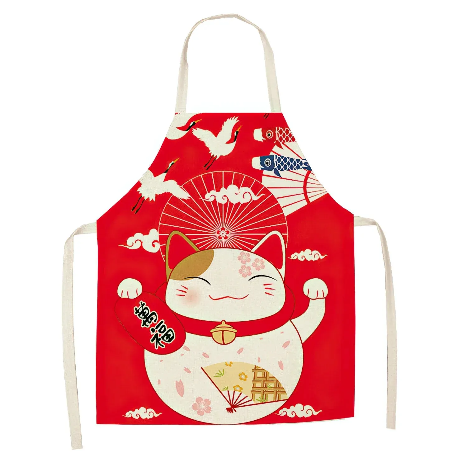 Japanese Lucky Cat Linen Apron
