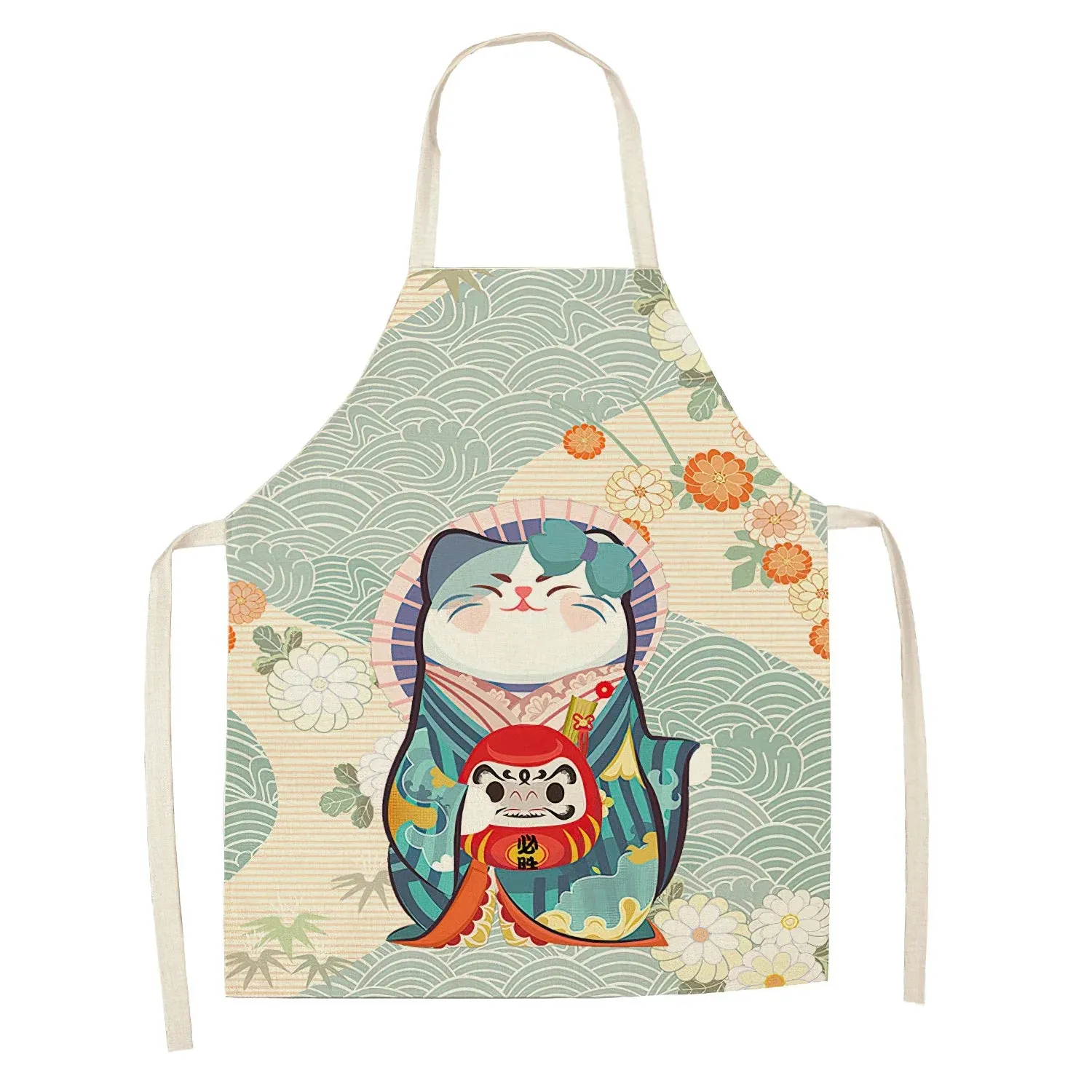 Japanese Lucky Cat Linen Apron
