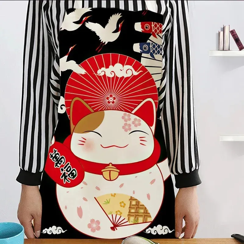 Japanese Lucky Cat Linen Apron