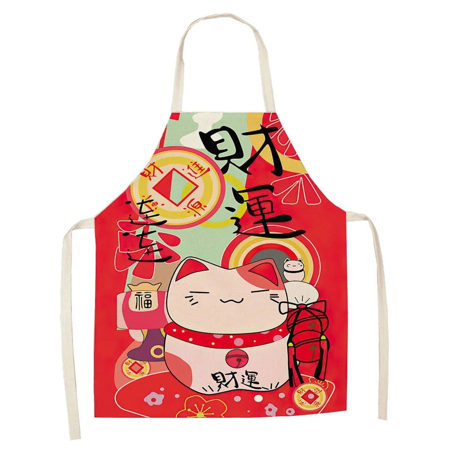 Japanese Lucky Cat Linen Apron