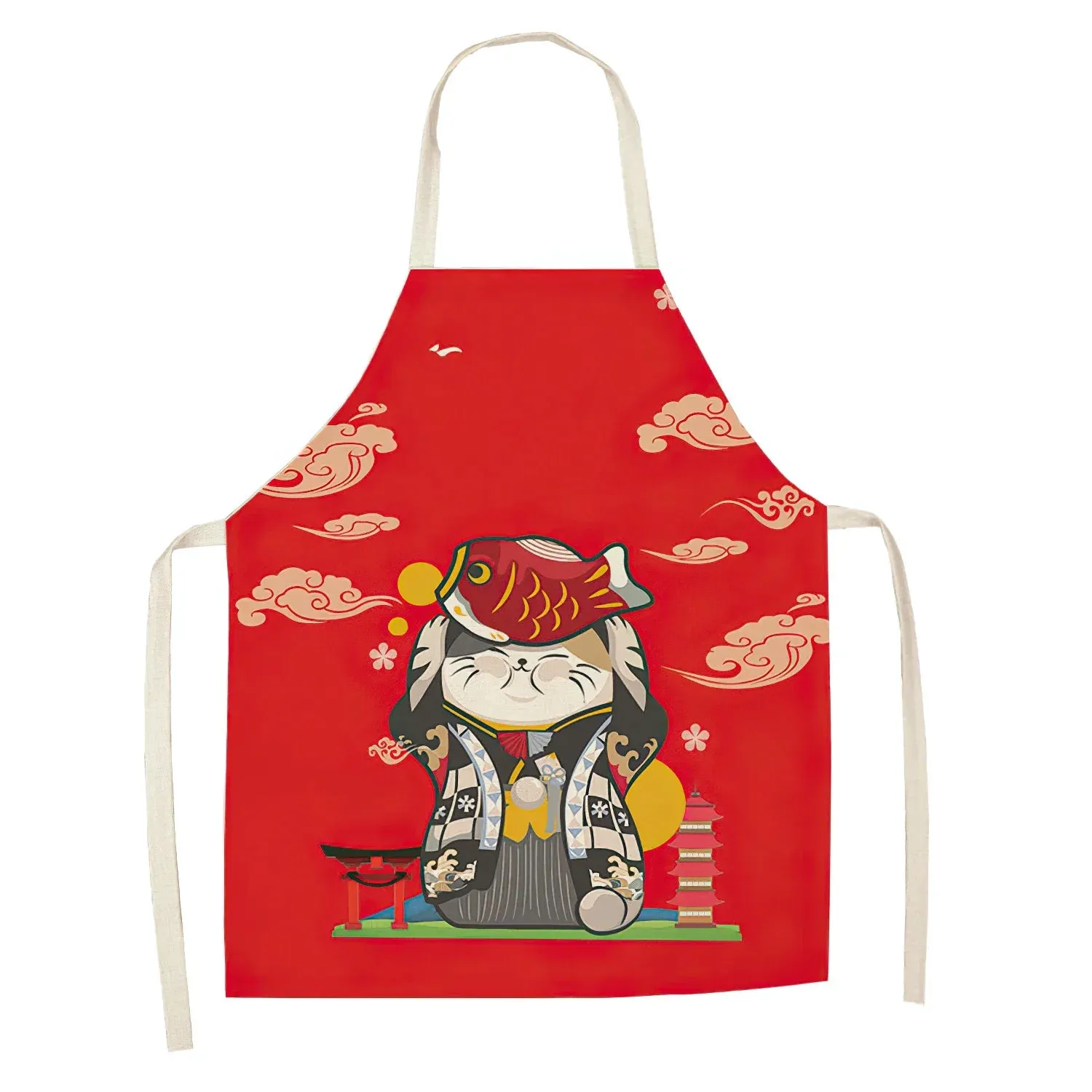 Japanese Lucky Cat Linen Apron