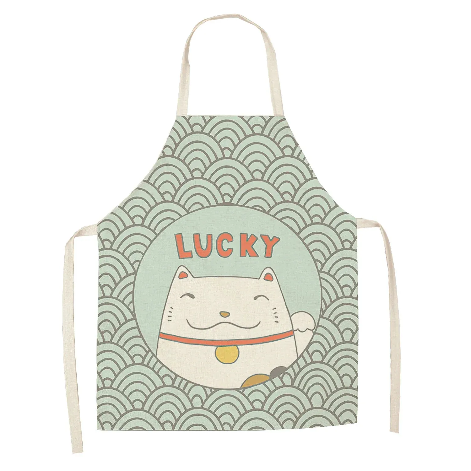 Japanese Lucky Cat Linen Apron